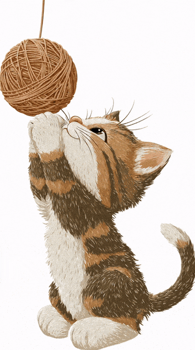 Kitten with yarn ball